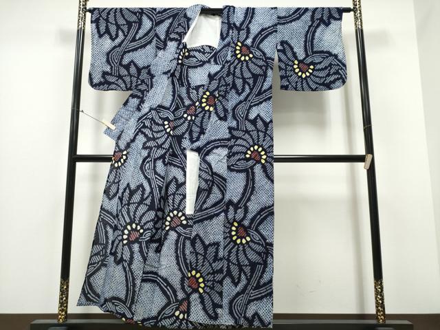 平和屋着物∴夏物 浴衣 有松鳴海絞り 枝花文 綿 逸品 CABB6438ng