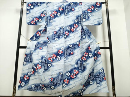 平和屋着物∴夏物 浴衣 有松鳴海絞り 霞渡橋舞花文 綿 逸品 CABB6441ng
