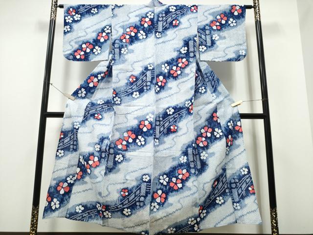 平和屋着物∴夏物 浴衣 有松鳴海絞り 霞渡橋舞花文 綿 逸品 CABB6441ng