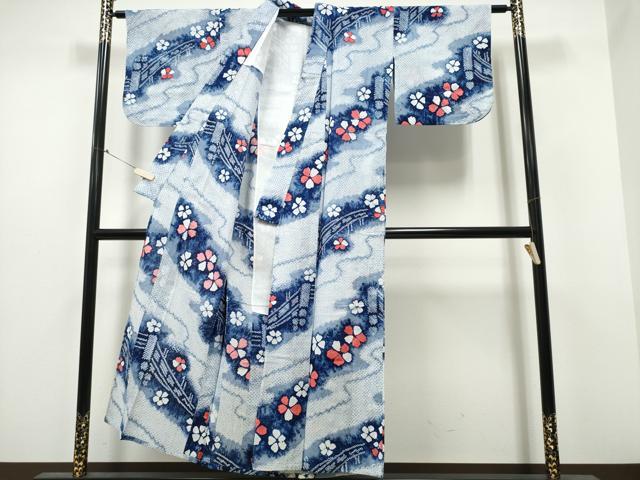 平和屋着物∴夏物 浴衣 有松鳴海絞り 霞渡橋舞花文 綿 逸品 CABB6441ng