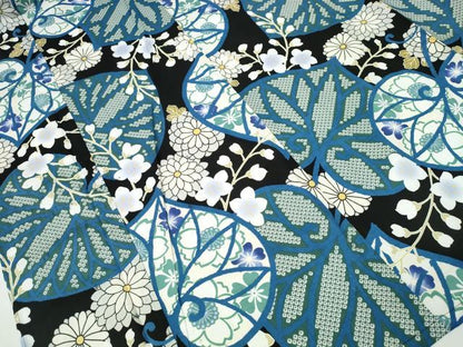 平和屋着物∴夏物　浴衣　葵花文　黒地　綿　逸品　CABB6446ng