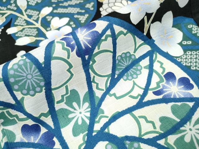 平和屋着物∴夏物　浴衣　葵花文　黒地　綿　逸品　CABB6446ng