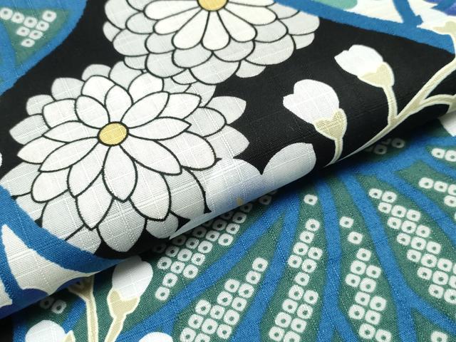 平和屋着物∴夏物　浴衣　葵花文　黒地　綿　逸品　CABB6446ng