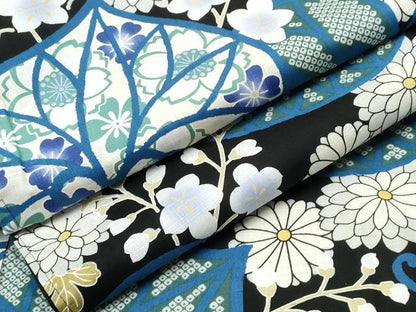平和屋着物∴夏物　浴衣　葵花文　黒地　綿　逸品　CABB6446ng