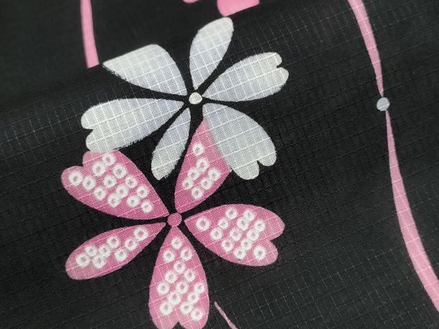 平和屋着物∴夏物 浴衣 面談 よろけ縞舞花文 黒地 綿 逸品 CABB6449ng