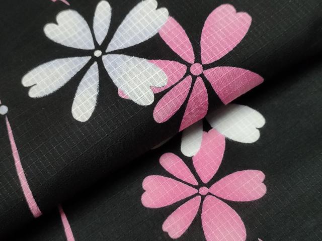 平和屋着物∴夏物 浴衣 面談 よろけ縞舞花文 黒地 綿 逸品 CABB6449ng