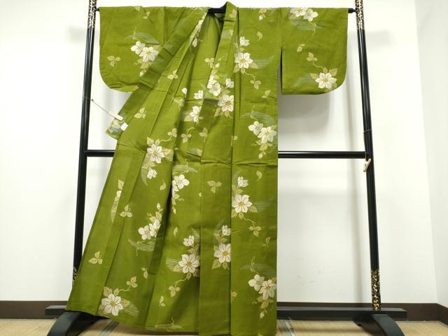 平和屋着物∴夏物 パリコレクション ファッションモデル・デザイナー 山口小夜子 浴衣 綿紅梅 舞花文 綿 逸品 CABB6450ng