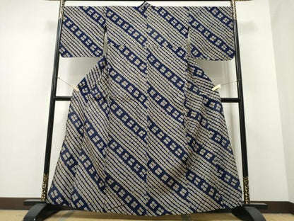 平和屋着物∴夏物　浴衣　有松鳴海絞り　蜘蛛絞り　斜線花文　綿　逸品　CABB6456ng