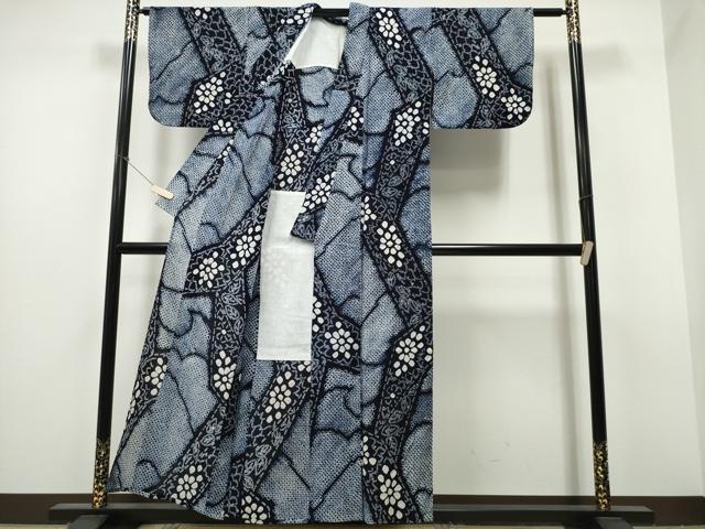 平和屋着物∴夏物 浴衣 有松鳴海絞り レース花文様 綿 逸品 CABB6457ng