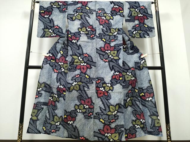 平和屋着物∴夏物 浴衣 有松鳴海絞り 流水桐花文 綿 逸品 CABB6462ng
