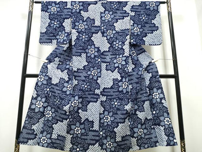 平和屋着物∴夏物　浴衣　有松鳴海絞り　エ霞舞花文　綿　逸品　CABB6464ng