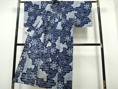 平和屋着物∴夏物　浴衣　有松鳴海絞り　エ霞舞花文　綿　逸品　CABB6464ng