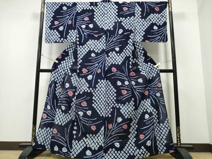 平和屋着物∴夏物 浴衣 有松鳴海絞り チューリップ 綿 逸品 未使用 CABB6465ng