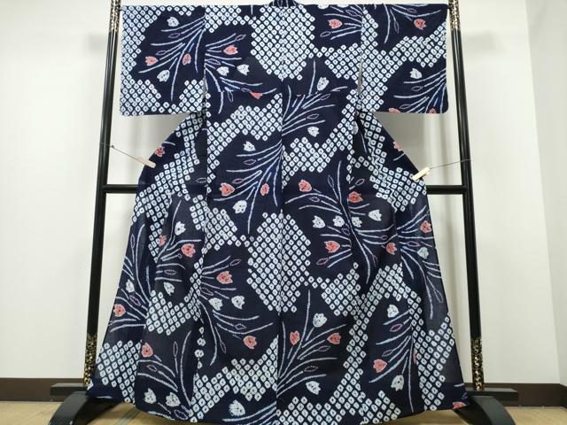 平和屋着物∴夏物 浴衣 有松鳴海絞り チューリップ 綿 逸品 未使用 CABB6465ng