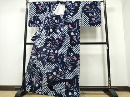 平和屋着物∴夏物 浴衣 有松鳴海絞り チューリップ 綿 逸品 未使用 CABB6465ng