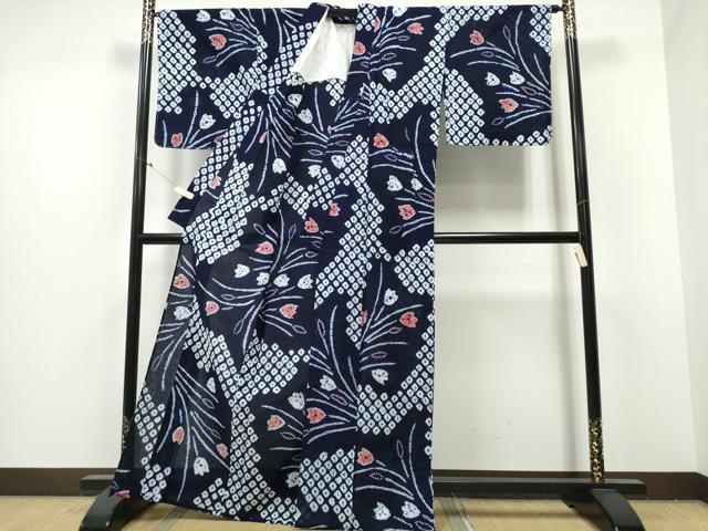 平和屋着物∴夏物 浴衣 有松鳴海絞り チューリップ 綿 逸品 未使用 CABB6465ng