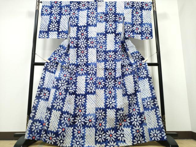 平和屋着物∴夏物 浴衣 有松鳴海絞り 市松菊文様 綿 逸品 CABB6468ng