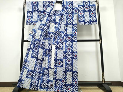 平和屋着物∴夏物 浴衣 有松鳴海絞り 市松菊文様 綿 逸品 CABB6468ng