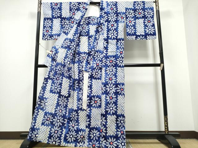 平和屋着物∴夏物 浴衣 有松鳴海絞り 市松菊文様 綿 逸品 CABB6468ng