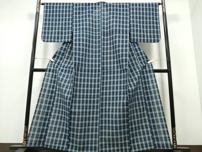 平和屋着物∴夏物　阿波しじら織　浴衣　格子柄　綿　逸品　CABB6470ng