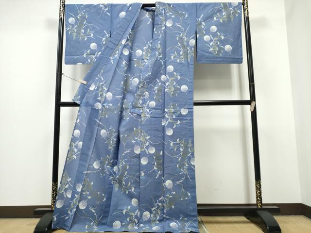 平和屋着物∴夏物 浴衣 綿絽 団扇草木文 綿 逸品 CABB6472ng