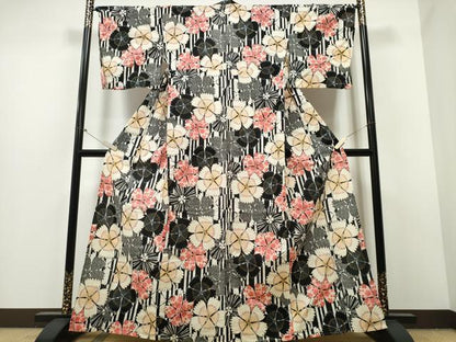 平和屋着物∴夏物　浴衣　舞花間道　黒地　綿　逸品　CABB6474ng