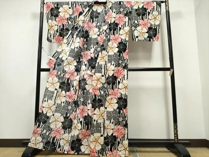 平和屋着物∴夏物　浴衣　舞花間道　黒地　綿　逸品　CABB6474ng