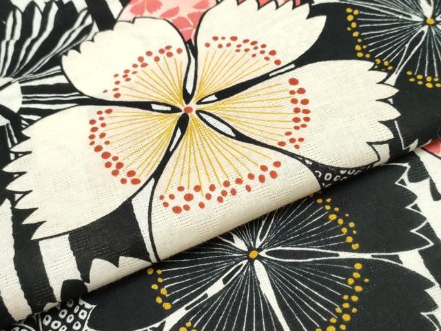 平和屋着物∴夏物　浴衣　舞花間道　黒地　綿　逸品　CABB6474ng