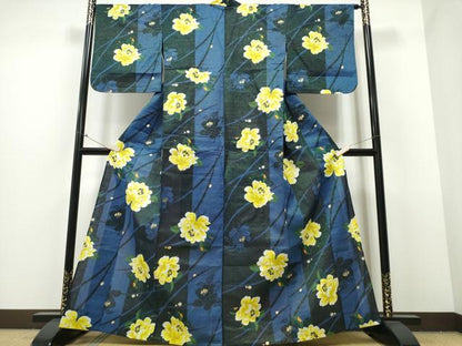 平和屋着物∴夏物 浴衣 露芝舞牡丹文 ラメ糸 金彩 綿 逸品 CABB6475ng