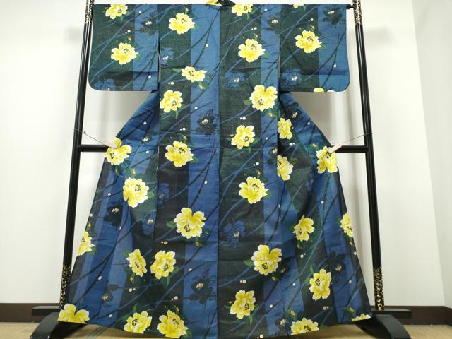 平和屋着物∴夏物 浴衣 露芝舞牡丹文 ラメ糸 金彩 綿 逸品 CABB6475ng