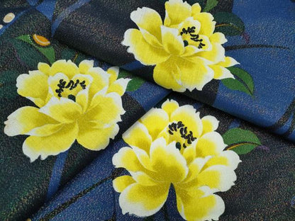 平和屋着物∴夏物 浴衣 露芝舞牡丹文 ラメ糸 金彩 綿 逸品 CABB6475ng
