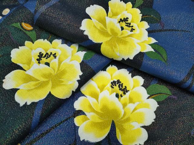 平和屋着物∴夏物 浴衣 露芝舞牡丹文 ラメ糸 金彩 綿 逸品 CABB6475ng