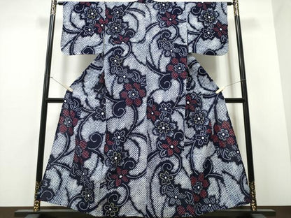 平和屋着物∴夏物 浴衣 有松鳴海絞り 花唐草文 綿 逸品 CABB6477ng