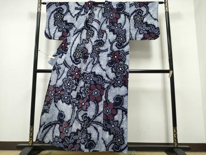 平和屋着物∴夏物 浴衣 有松鳴海絞り 花唐草文 綿 逸品 CABB6477ng