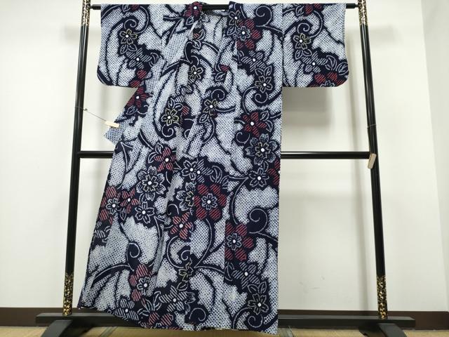 平和屋着物∴夏物 浴衣 有松鳴海絞り 花唐草文 綿 逸品 CABB6477ng