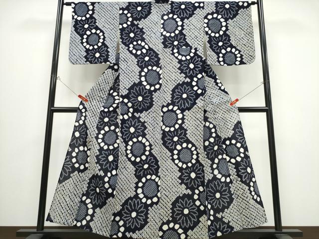 平和屋着物∴夏物 浴衣 有松鳴海絞り 舞菊文 綿 逸品 CABB6524ng
