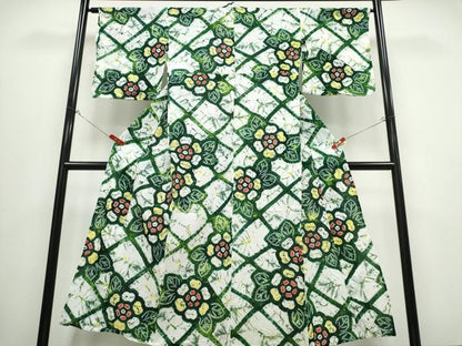 平和屋着物∴夏物　浴衣　有松鳴海絞り　網目舞花文　綿　逸品　CABB6527ng
