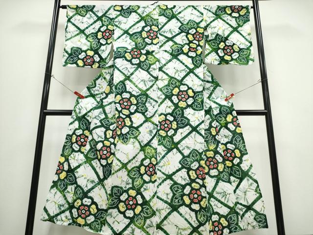 平和屋着物∴夏物　浴衣　有松鳴海絞り　網目舞花文　綿　逸品　CABB6527ng