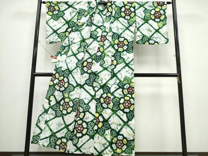 平和屋着物∴夏物　浴衣　有松鳴海絞り　網目舞花文　綿　逸品　CABB6527ng
