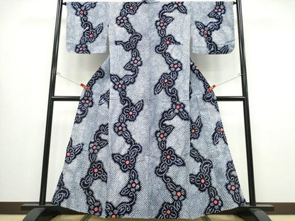 平和屋着物∴夏物 浴衣 有松鳴海絞り 花唐草文 綿 逸品 CABB6536ng