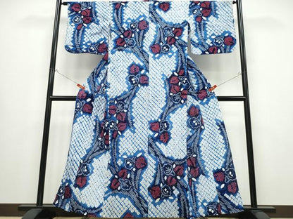 平和屋着物∴夏物 浴衣 有松鳴海絞り 草花文 綿 逸品 CABB6539ng