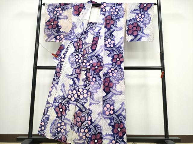 平和屋着物∴夏物 浴衣 有松鳴海絞り 芝草舞花文 綿 逸品 CABB6540ng
