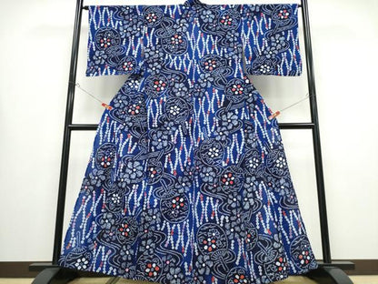 平和屋着物∴夏物 浴衣 有松鳴海絞り 流水団扇花文 綿 逸品 CABB6542ng