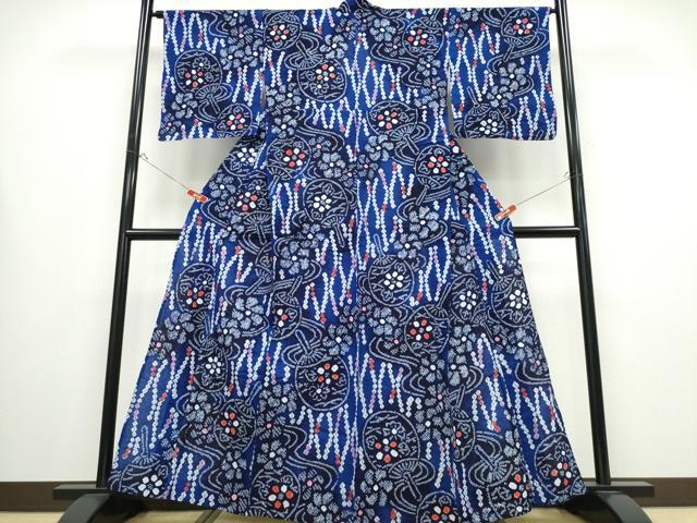 平和屋着物∴夏物 浴衣 有松鳴海絞り 流水団扇花文 綿 逸品 CABB6542ng