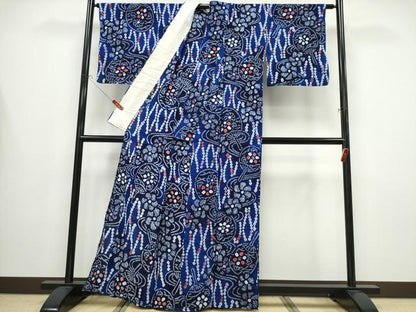 平和屋着物∴夏物 浴衣 有松鳴海絞り 流水団扇花文 綿 逸品 CABB6542ng