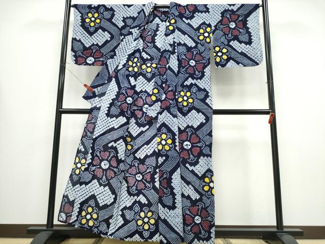 平和屋着物∴夏物 浴衣 有松鳴海絞り 流水舞花文 綿 逸品 CABB6546ng
