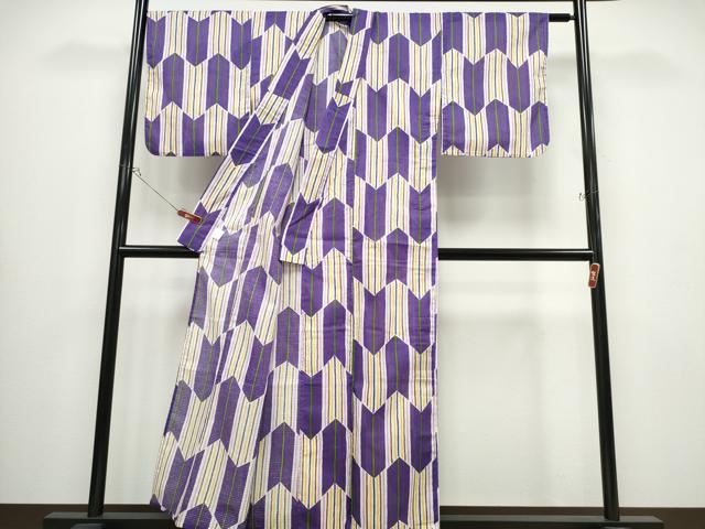 平和屋着物∴夏物　浴衣　綿紅梅　矢羽根文　綿　逸品　CABB6549ng