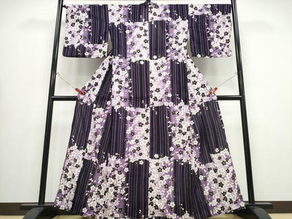 平和屋着物∴夏物 浴衣 市松枝梅文 金彩 綿 逸品 CABB6551ng