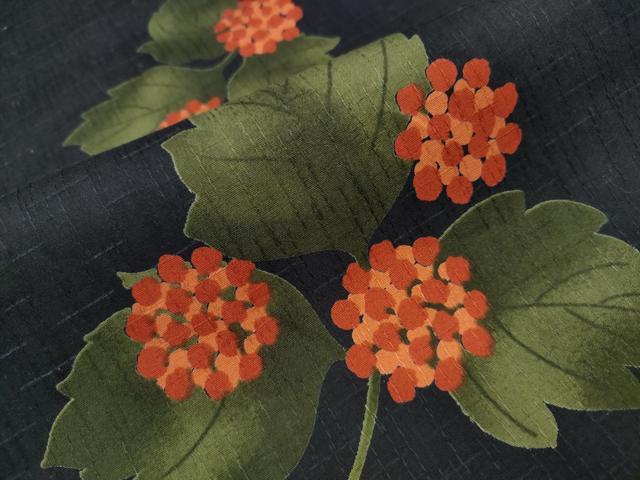 平和屋着物∴夏物 浴衣 舞花文 黒地 綿 逸品 CABB6553ng