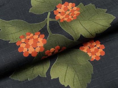 平和屋着物∴夏物 浴衣 舞花文 黒地 綿 逸品 CABB6553ng